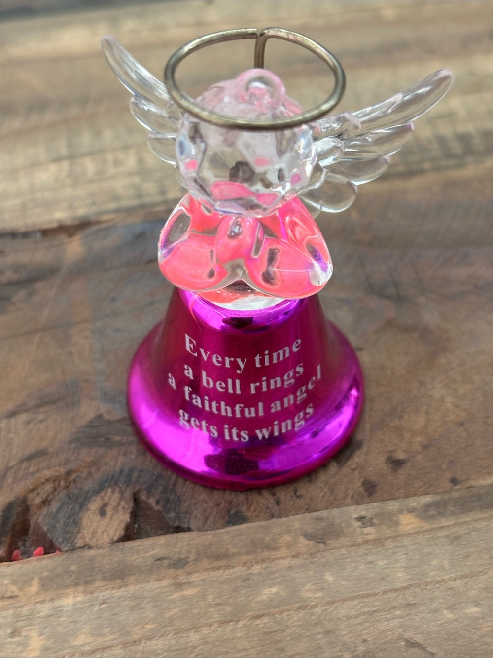 Pink Glass Angel Bell Ornament